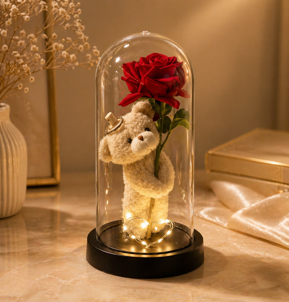 LoveGlow Rozenbeer Stolp – Luxe Cadeau